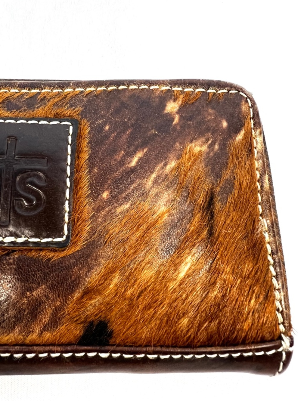 STS Cowhide Hair On Leather Wallet Western Zip Around Brown Rustic - Picture 3 of 10